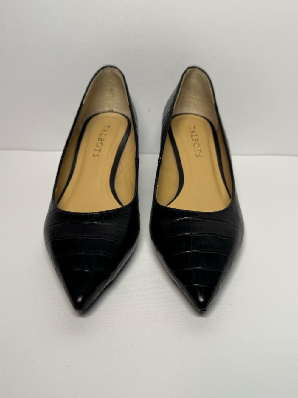 Talbots Black Croc Embossed Pointed Toe Kitten Heels Pumps S 5.5M Classic - Picture 4 of 11